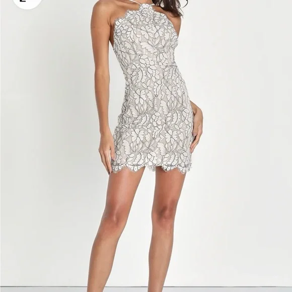 ivory lace bodycon dress Cream Lace Mock Neck Bodycon Maxi Dress main image 0